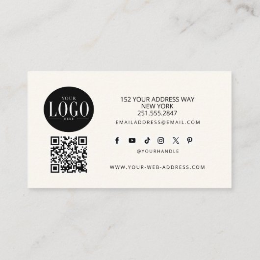 Minimalist Monogram Luxury Black/Ivory Logo QR  名刺 (裏面)