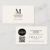 Minimalist Monogram Luxury Black/Ivory Logo QR  名刺 (正面/裏面)