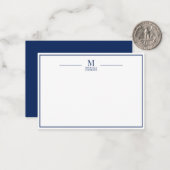 Minimalist Monogram Name Boarder Navy & White ノートカード (正面/裏面インサイチュ)