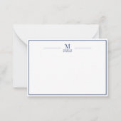 Minimalist Monogram Name Boarder Navy & White ノートカード (正面)