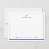 Minimalist Monogram Navy Blue Two Borders Flat ノートカード (正面)