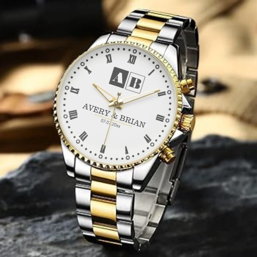 Minimalist Monogram Personalized Wedding Anniversa 腕時計