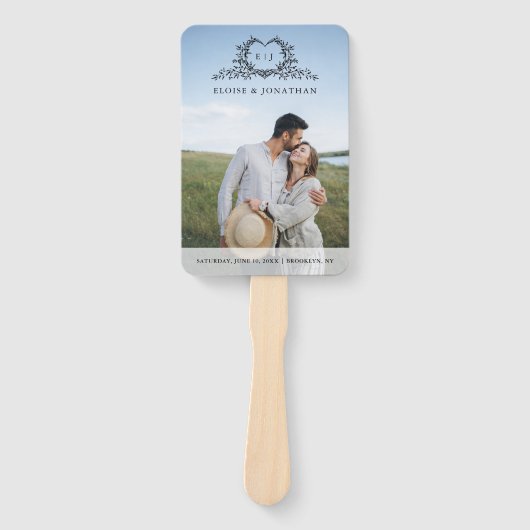 Minimalist monogram Photo Chic Wedding Program ハンドファン (正面)