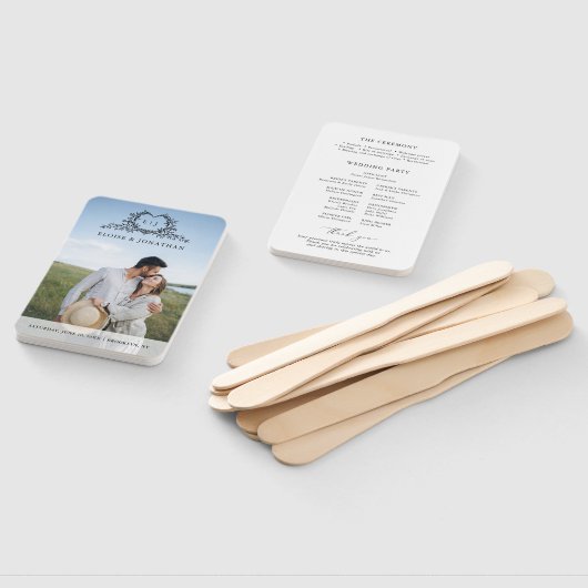 Minimalist monogram Photo Chic Wedding Program ハンドファン (組立なし)