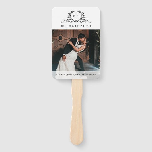 Minimalist monogram Photo Chic Wedding Program ハンドファン (正面)