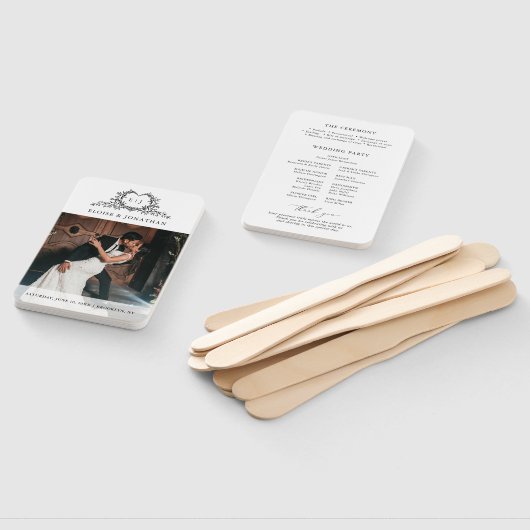 Minimalist monogram Photo Chic Wedding Program ハンドファン (組立なし)