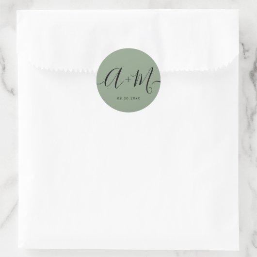 Minimalist Monogram Script Custom green Wedding ラウンドシール (バッグ)