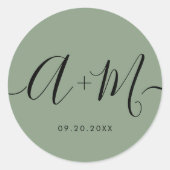 Minimalist Monogram Script Custom green Wedding ラウンドシール (正面)