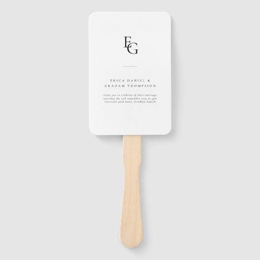 Minimalist Monogram Wedding Ceremony Fan Program ハンドファン (正面)