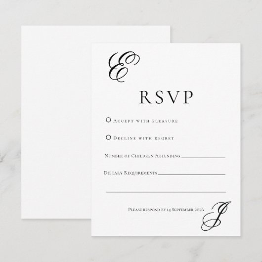 Minimalist Monogram Wedding RSVP Card  (正面/裏面)