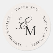 Minimalist Monogram Wedding Thank You Favor ラウンドシール (正面)