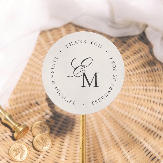 Minimalist Monogram Wedding Thank You Favor ラウンドシール