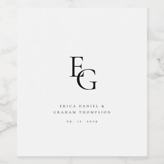 Minimalist Monogram Wedding Wine Bottle Label ワインラベル (シングルラベル)