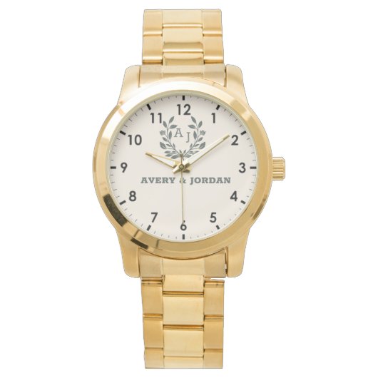 Minimalist Monogrammed Couple Elegant Anniversary  腕時計 (正面)