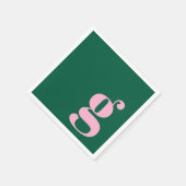 Minimalist Monogrammed Initial in Pink and Green スタンダードカクテルナプキン (角)