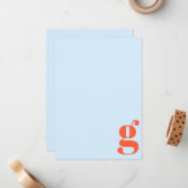 Minimalist Monogrammed Initial Retro Blue Orange ノートカード (正面/裏面インサイチュ)