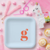 Minimalist Monogrammed Initial Retro Blue Orange ペーパープレート (パーティー)