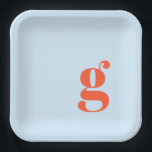 Minimalist Monogrammed Initial Retro Blue Orange ペーパープレート<br><div class="desc">These personalized paper plates feature a bold single initial in warm orange on a soft blue background for a modern, playful look. The clean typography and graphic layout feel stylish without being formal, making them perfect for welcome parties, rehearsal dinners, engagement celebrations, and bridal showers. Customize with your initial to...</div>