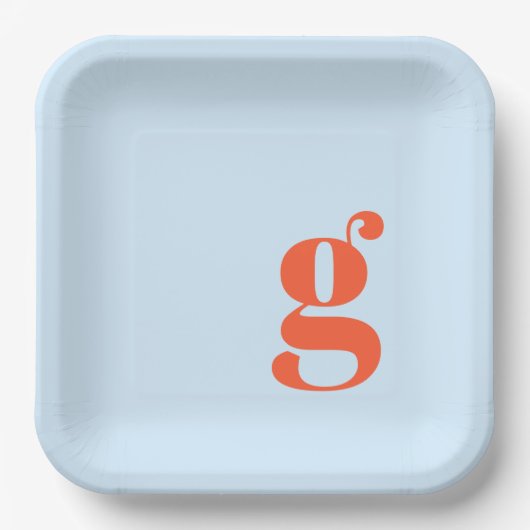 Minimalist Monogrammed Initial Retro Blue Orange ペーパープレート (正面)