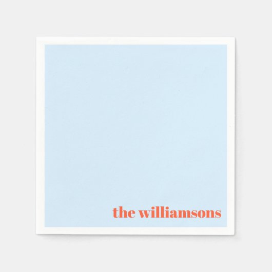 Minimalist Monogrammed Name Retro Simple Soft Blue スタンダードカクテルナプキン (正面)