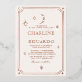 Minimalist Moon and Stars Gold Foil Wedding  箔招待状 (正面)