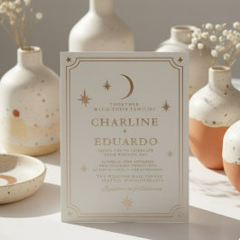 Minimalist Moon and Stars Gold Foil Wedding 箔招待状