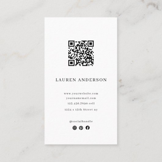 Minimalist Moon Flower Florist Card with QR Code 名刺 (裏面)