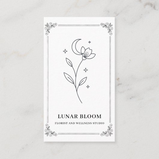 Minimalist Moon Flower Florist Card with QR Code 名刺 (正面)