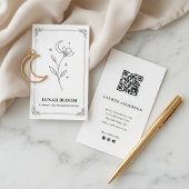 Minimalist Moon Flower Florist Card with QR Code 名刺
