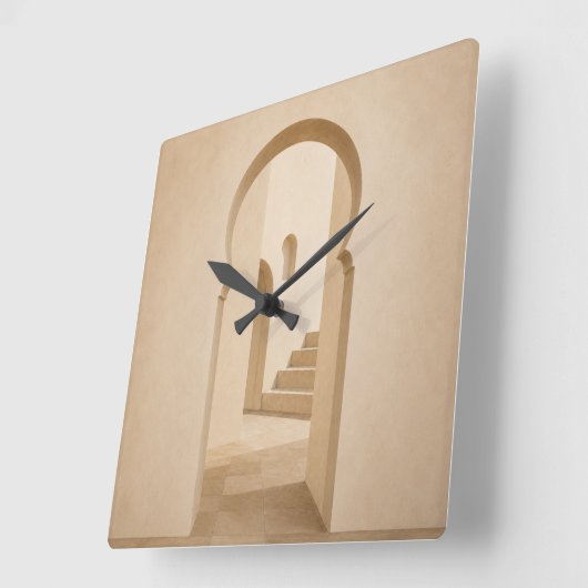Minimalist Moroccan Arch Wall Clock | Neutral Riad スクエア壁時計 (傾斜)