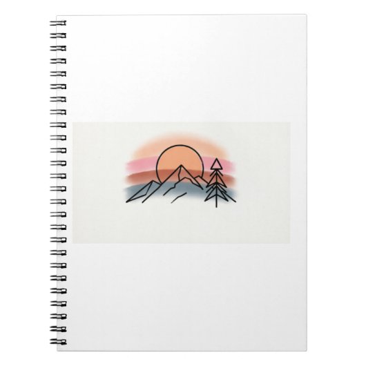 Minimalist Mountain Sunset - Retro Nature Art Desi ノートブック (正面)