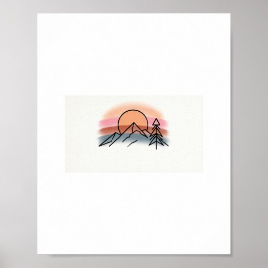 Minimalist Mountain Sunset - Retro Nature Art Desi ポスター (正面)