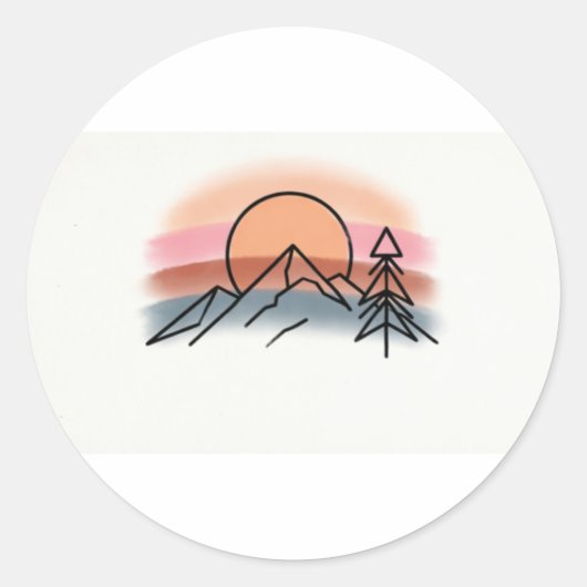 Minimalist Mountain Sunset - Retro Nature Art Desi ラウンドシール (正面)
