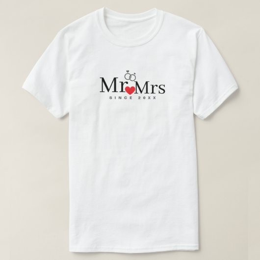 Minimalist Mr and Mrs Since Year カスタム Tシャツ (デザイン正面)