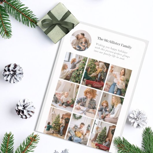 Minimalist Multi-Photo Holiday Card Nine Grid シーズンカード