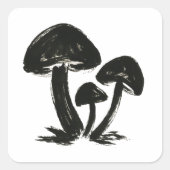 Minimalist Mushrooms – Ink Brush Forest Trio on スクエアシール (正面)