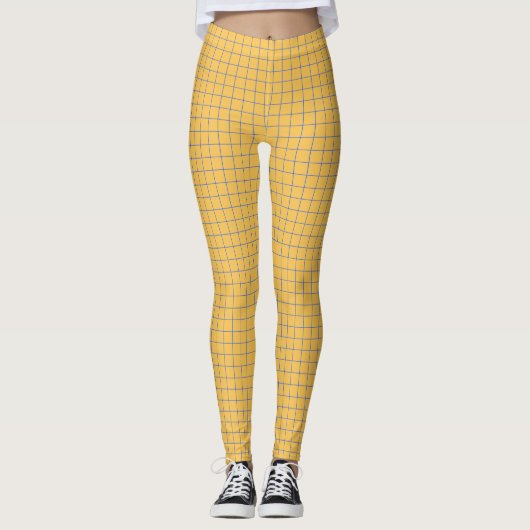 Minimalist Mustard Yellow Grid Leggings  レギンス (正面)