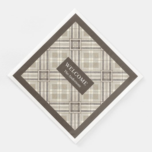 Minimalist Napkins Custom Name Beige Ivory Brown (コーナー)