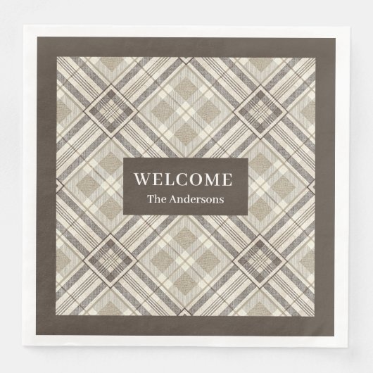 Minimalist Napkins Custom Name Beige Ivory Brown (正面)