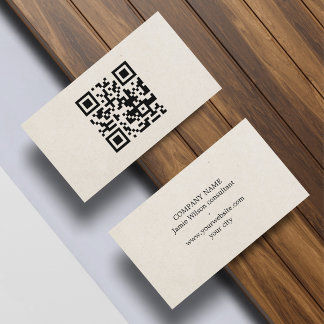 Minimalist Natural Beige Black QR code Networking 名刺