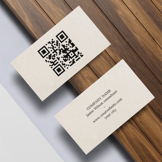 Minimalist Natural Beige Black QR code Networking 名刺