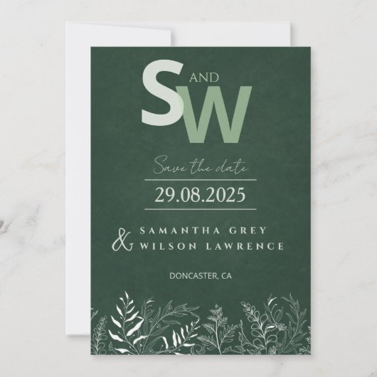 Minimalist Nature-inspired Leafy Save the Date 招待状 (正面)