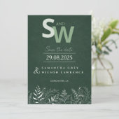 Minimalist Nature-inspired Leafy Save the Date 招待状 (スタンド正面)