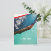 Minimalist Nautical Abstract Boat Sea You Soon ポストカード (スタンド正面)