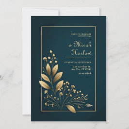 Minimalist Navy and Gold Botanical Wedding 招待状