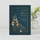Minimalist Navy and Gold Botanical Wedding 招待状 (スタンド正面)