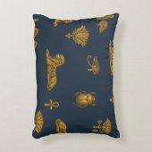 Minimalist Navy & Antique Gold Egyptian Pattern アクセントクッション (正面(垂直))