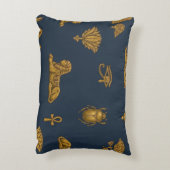 Minimalist Navy & Antique Gold Egyptian Pattern アクセントクッション (裏面(縦))