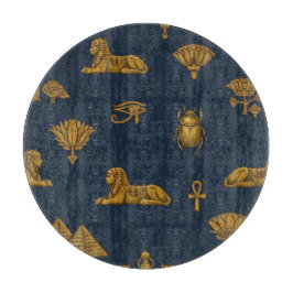 Minimalist Navy & Antique Gold Egyptian Pattern カッティングボード