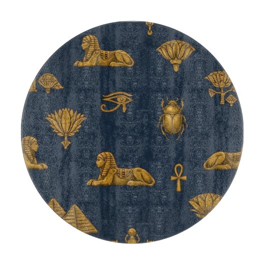 Minimalist Navy & Antique Gold Egyptian Pattern カッティングボード (正面)